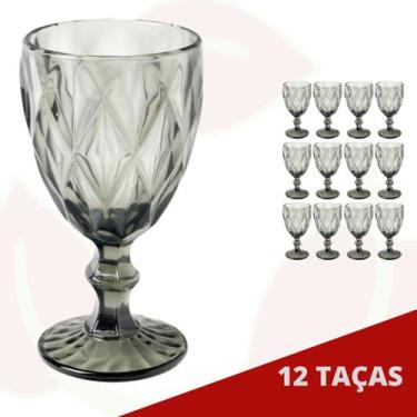 Imagem de 12 Taça Cinza Metalizada 340ML Diamond Vidro Elegante Chic Luxo - PRAT