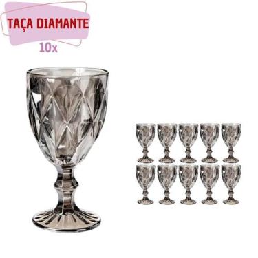 Imagem de Taça Diamante de Vidro Cinza Metalizada 340ml Água Suco 10Un - PRATICA