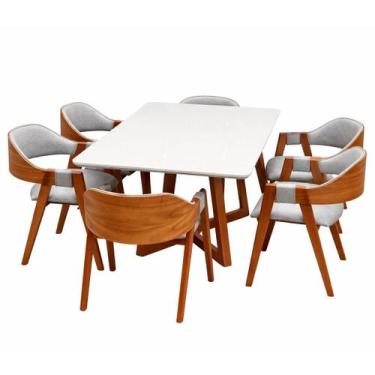 Imagem de Mesa de Jantar Bali 160x90cm com Vidro e 6 Cadeiras Perola em Linho Ma