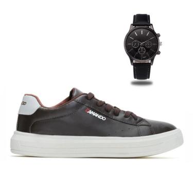 Imagem de Sapatênis Tenis Masculino Moderno Casual Confortável + Relógio de Pont