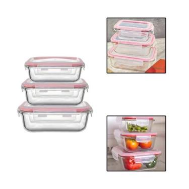 Imagem de Kit 3 Potes Vidro Marmita Retangular Herméticos C/ Tampa - Allmix