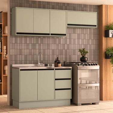 Imagem de Cozinha Modulada 3 Peças sem Pia e Rodapé Koya Politorno - Branco/Verde Oliva