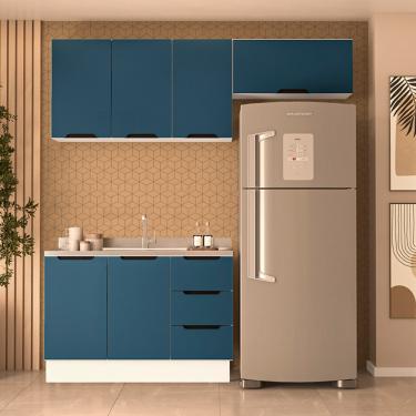 Imagem de Cozinha Modulada 3 Peças sem Pia e Rodapé Maeena Politorno - Branco com Azul