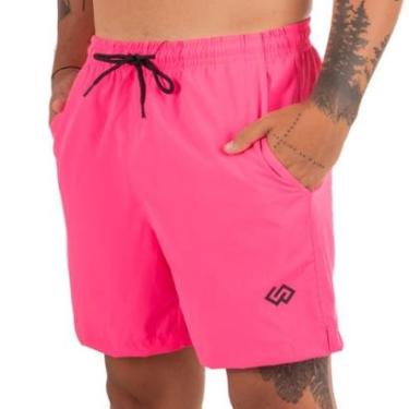Imagem de Short Praia Elastano Rosa Pink Neon Liso Masculino Premium-Masculino