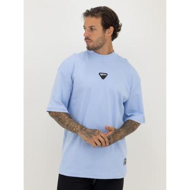 Imagem de Camiseta Oversized Gola Alta Borracha Triangulo Black White Streetwear Confortavel Masculina Azul Cl-Masculino