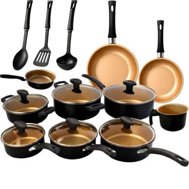 Imagem de Jogo De Panelas 13 Peças Antiaderente Tampa Vidro Frigideira