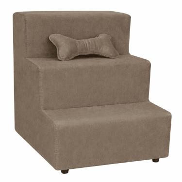 Imagem de Escada Escadinha Para Pet 3 Degraus Com Osso Cor Cappuccino Veludo Liberty Móveis