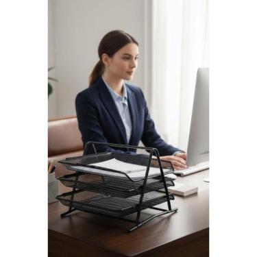 Imagem de Organizador Mesa 3 Bandejas Aço Preto - Docs Essenciais - Congratulati
