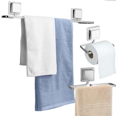 Imagem de Kit Acessórios Banheiro Porta Toalha Rosto Banho Papeleira Sem Furo Du