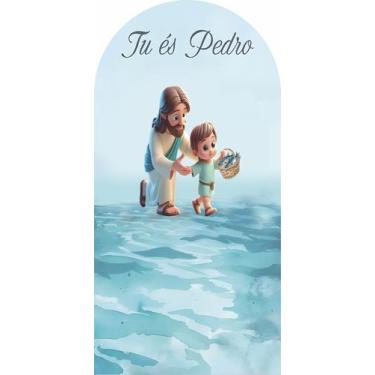 Imagem de Painel Romano De Tecido Sublimado Tu és Pedro Biblico Jesus 200x100 cm