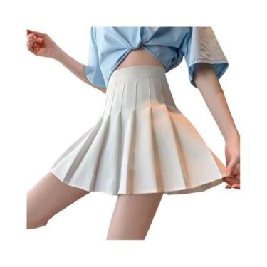 Imagem de Saia Mini Plissada Branca De Cintura Alta Para Mulheres, Saia De Dança