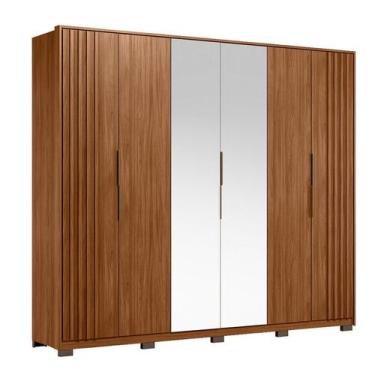 Imagem de Guarda Roupa Casal Ripado Atrice D66410KPE 6 Portas Nogueira Touch com