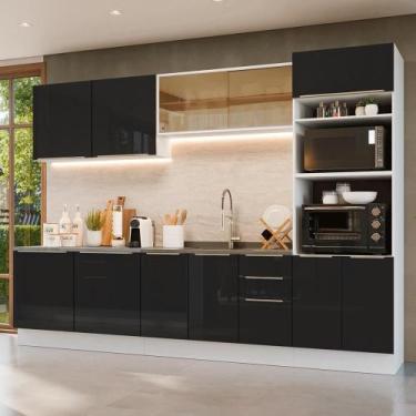Imagem de Armário De Cozinha Completa 310 Cm Branco/preto Lux Madesa 03 Branco/p
