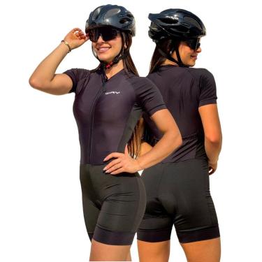 Imagem de Macaquinho de Ciclismo Preto com Forro Espuma Redução de Impacto Mtb Speed Cicloturismo-Feminino