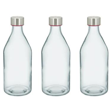 Imagem de KIT 3 GARRAFAS ÁGUA SUCO HOME&CO VIDRO 1 LITRO 25x9x9cm TRANSPARENTE