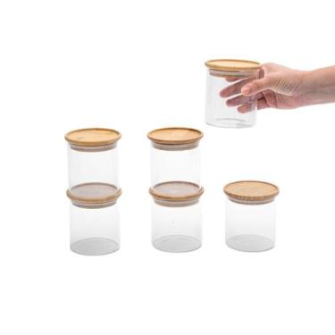 Imagem de Kit 6 potes de vidro empilhável hermético tampa bambu 500ml - OIKOS, U