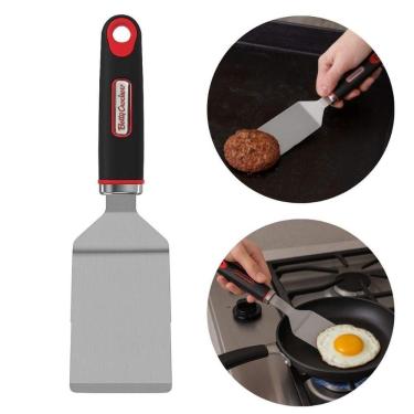 Imagem de Espátula para Chapa Grelhados Hamburguer Ovo para Virar Alimentos em Aço Inoxidável com Cabo Ergonômico Preto Betty