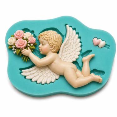 Imagem de Molde Anjo Buquê Flor Amor Pasta Americana Decoração Artesanato -  Pri