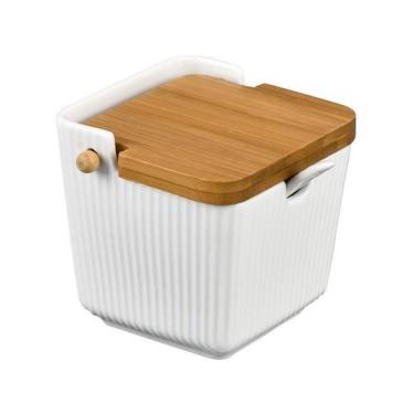 Imagem de Saleiro Oásis 300ml Com Colher E Tampa De Bambu - Branco - Hauskraft, 