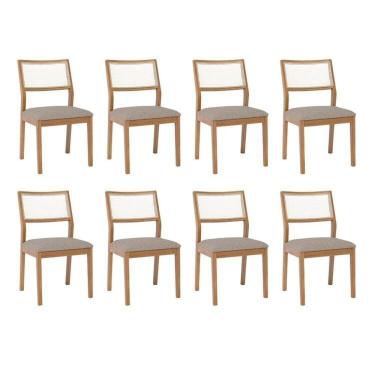 Imagem de Kit 8 Cadeiras para Sala de Jantar Estofadas Bella Madeira/Bege