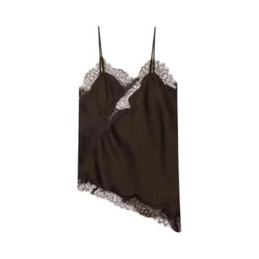 Imagem de Camisola Preta De Renda Sem Costas, Top Feminino De Verão Sem Mangas C