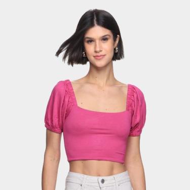 Imagem de Blusa Oh, Boy! Cropped Manga Bufante Feminina, Rosa, P