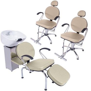 Imagem de Kit 2 Poltronas Cadeira Recl e Lavatório Salão Beleza Veneza - For-ty