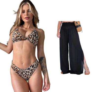 Imagem de Biquini + Saída De Praia Calça Tule Moda Praia Kit Conjunto - LOOK DRE
