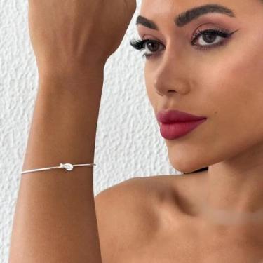 Imagem de Bracelete Pulseira Feminina Nó Bijuterias Femininas banho Ouro 18k Pra