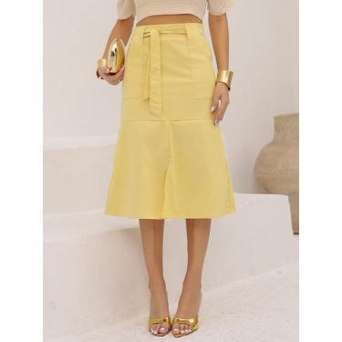 Imagem de Saia Midi De Linho Com Bolsos Acompanha Cinto (ref 02358) (B) - Lumia,