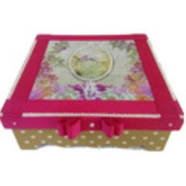 Imagem de Porta Joias 20x20x8 9div Fita Rosa Flocada - Studiomazzoart