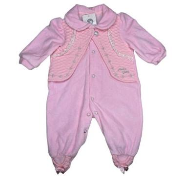 Imagem de Macacão Plush Menina Toque Aveludado Rendado e Bordado - Manu Baby, P,