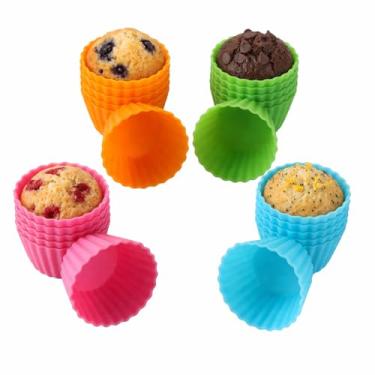Imagem de Bakerpan Suportes de silicone para mini cupcake, forros para mini cupcake, copos de pastelaria e sobremesa, pacote com 24 (multi)