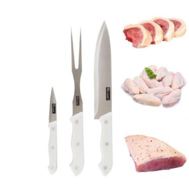 Imagem de Conjunto Para Churrasco Com Garfo 3 Peças Western Branco