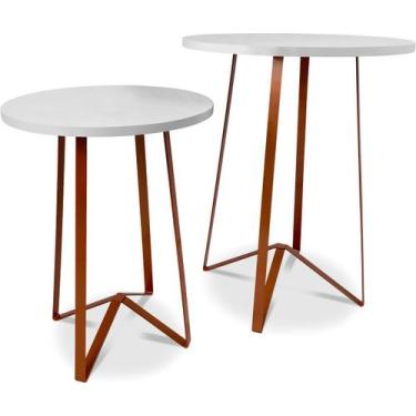 Imagem de Mesa De Canto Dupla Palon Redonda Decoração Para Sala Cobre/Branco - G