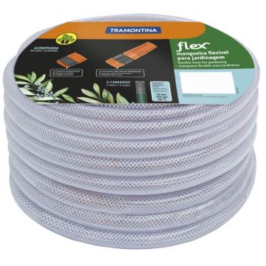Imagem de Mangueira para Jardim Flex PVC 3 Camadas com Engate e Esguicho 15M Transparente Tramontina