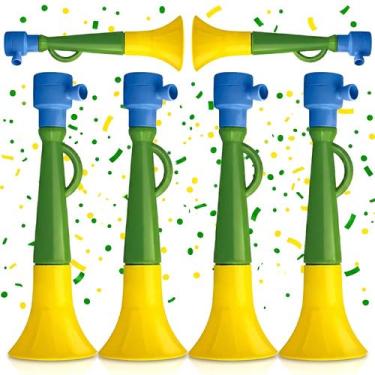 Imagem de Kit 6 Vuvuzelas Buzina N3 De Assoprar Potente Verde Amarelo Para Copa 