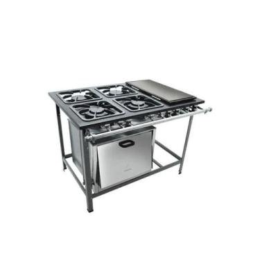 Imagem de Fogão industrial 4 bocas 30x30 com chapa e forno S2000 Metalmaq