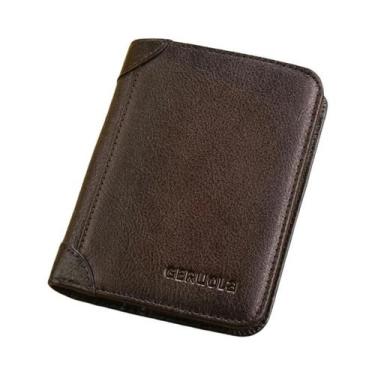 Imagem de Carteira De Couro Genuíno Slim Marrom Escuro Com Proteção RFID Para Ho