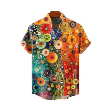 Imagem de Camisa Masculina Retrô De Linho Manga Curta Estampada Com Padrão De Ar