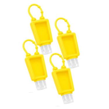 Imagem de Kit 4 Porta Álcool Gel Silicone Reutilizável Premium Cor:Amarelo - Esc