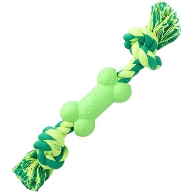 Imagem de Mordedor para Pet Fluffie Ossinho com Corda Verde 22x4x3,5cm