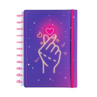 Imagem de Caderno Disko Finger Heart g 80 Folhas Reposicionáveis Capa Dura com Elástico Roxo