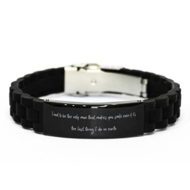 Imagem de Bracelete com fecho Glidelock preto I Want to be The only Man That Makes You Smile Even If It's Black Glidelock, com gravação de esposa, presentes sarcásticos para esposa