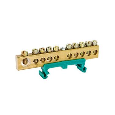 Imagem de Barramento Terra 10 Terminais Para Fixação Em Trilho Din Steck Verde