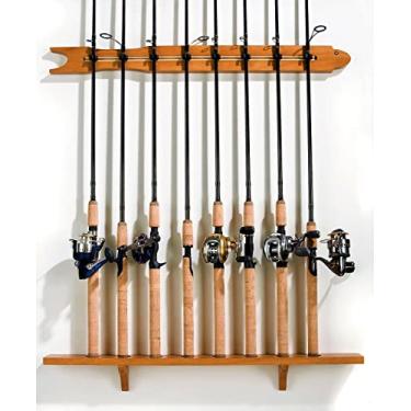 Imagem de Old Cedar Outfitters Suporte modular de parede para armazenamento de vara de pesca, comporta até 8 varas de pesca, pinheiro, acabamento, capacidade de 8