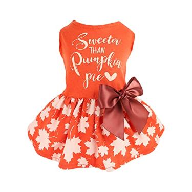 Imagem de Fitwarm Vestido de Ação de Graças Sweeter Than Pumpkin Pie para cães 100% algodão fantasias para filhotes roupas para animais de estimação roupas para festas de uma peça para cachorro, colete, vestidos, roupas para gatos, laranja, pequeno