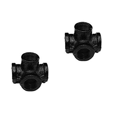 Imagem de GeilSpace 4 vias, encaixes de tubos de ferro maleáveis - prateleiras industriais vintage DIY, decoração industrial, móveis DIY, 0.75 Inch, Black