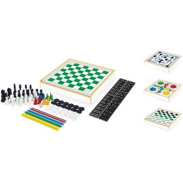 Imagem de Jogos 6 Em 1 Dama Ludo Xadrez Trilha Dominó Pega Vareta