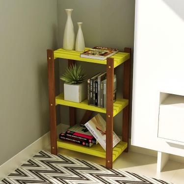 Imagem de Estante Multiuso 3 Prateleiras Colors MaderSilva Imbuia/Amarelo